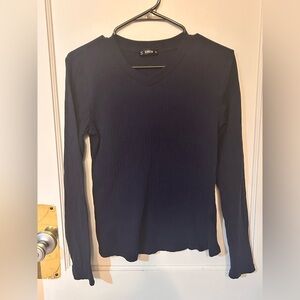 SHEIN Women's Deep Blue Long Sleeve V-Neck Top